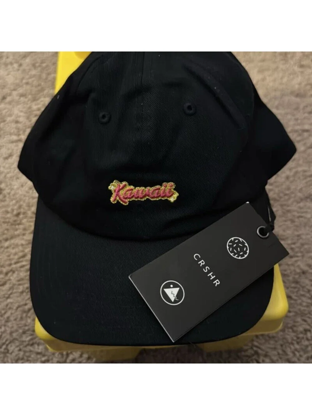 CRSHR Black Kawaii Dad Hat Baseball Cap Adjustable Strapback [COPY]